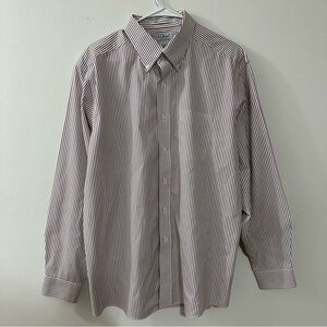 L.L. Bean Men’s Long Sleeve button down shirt Burgundy White Stripes Sz 16 - 35